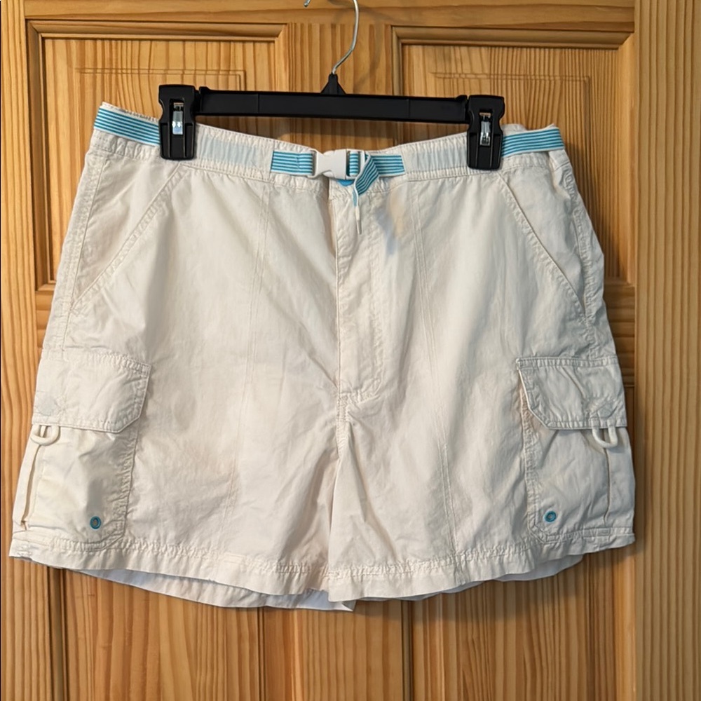 Free People White Cargo Shorts with Blue Accents